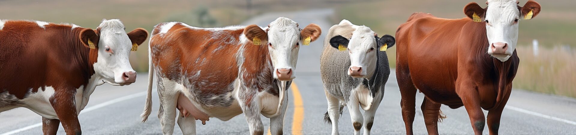 Herd of cows blocking rural road